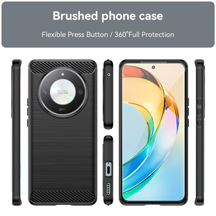 For Honor X50 /  X9b 5G / Magic6 Lite 5G Case TPU Carbon Fiber Texture Scratch-resistant Phone Cover - Black
