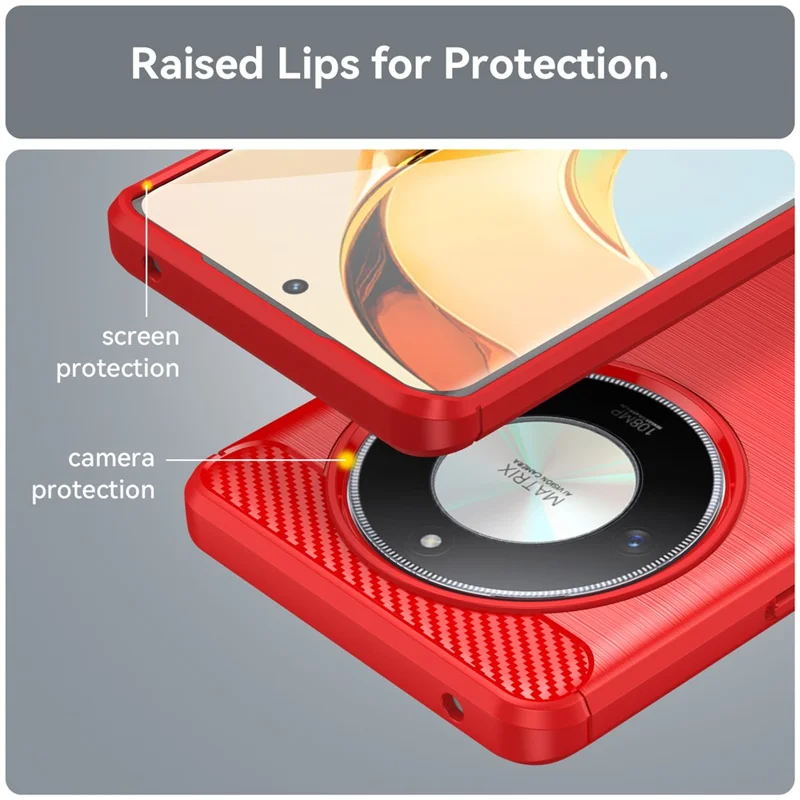 For Honor X50 /  X9b 5G / Magic6 Lite 5G Case TPU Carbon Fiber Texture Scratch-resistant Phone Cover - Red