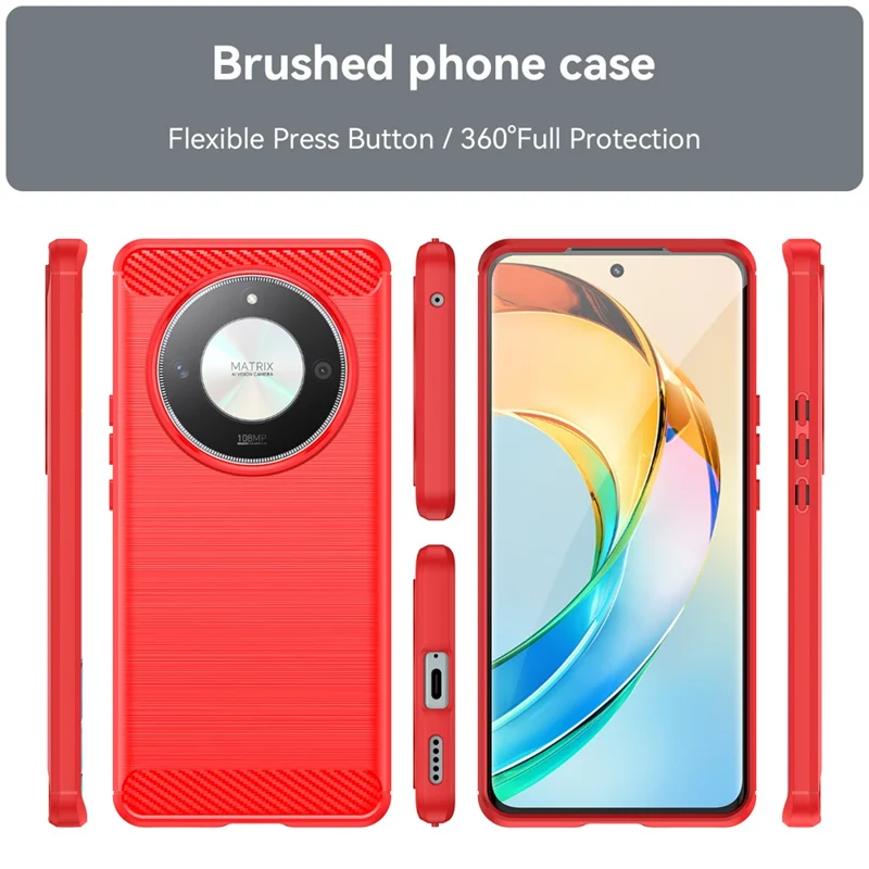 For Honor X50 /  X9b 5G / Magic6 Lite 5G Case TPU Carbon Fiber Texture Scratch-resistant Phone Cover - Red