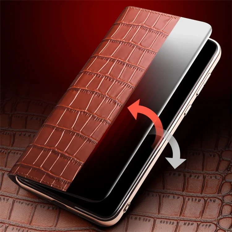 QIALINO Para Huawei Mate 60 RS Funda Ultimate Anti-caída Vista Ventana Cuero Genuino de Vaca Soporte Cubierta de Teléfono - Marrón