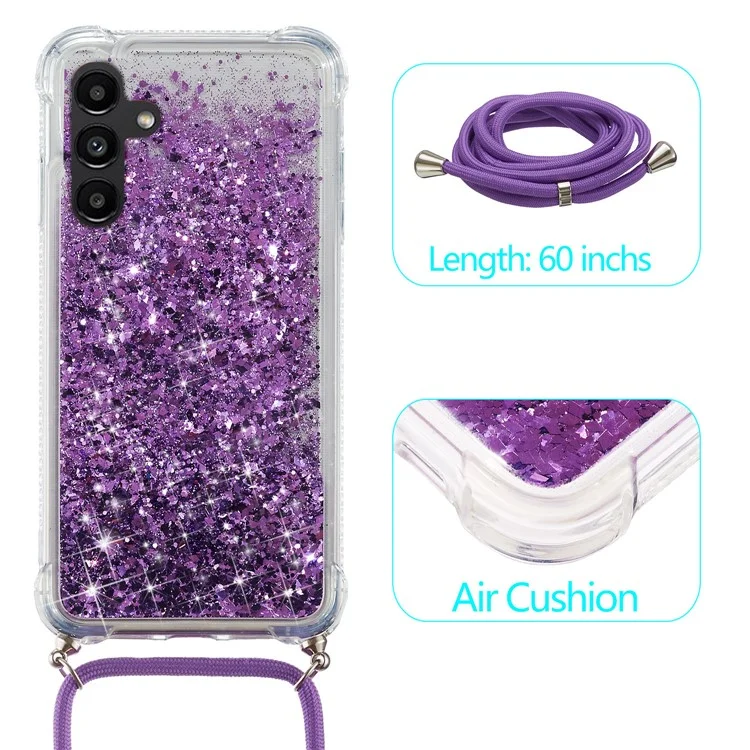 Para Samsung Galaxy A34 5G Case Quicksand Glitter Soft TPU Smart Phone Cover with Adjustable Lanyard - Purple