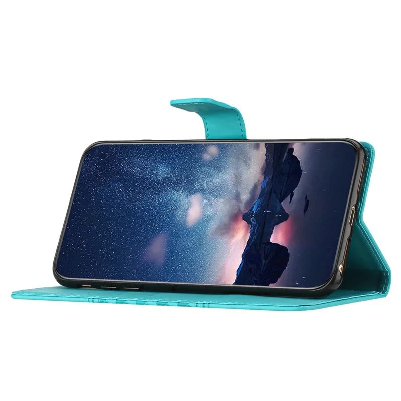 For Oppo A18 4G Case Imprinted Rhombus Mobile Phone Stand Wallet Cover - Sky Blue