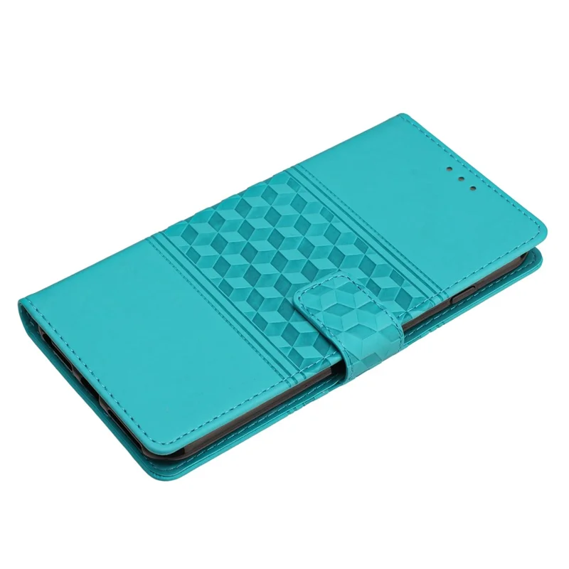 For Oppo A18 4G Case Imprinted Rhombus Mobile Phone Stand Wallet Cover - Sky Blue