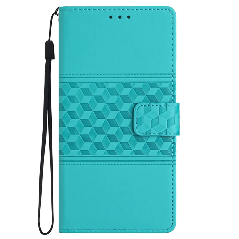 For Oppo A18 4G Case Imprinted Rhombus Mobile Phone Stand Wallet Cover - Sky Blue