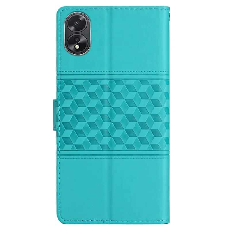 For Oppo A18 4G Case Imprinted Rhombus Mobile Phone Stand Wallet Cover - Sky Blue