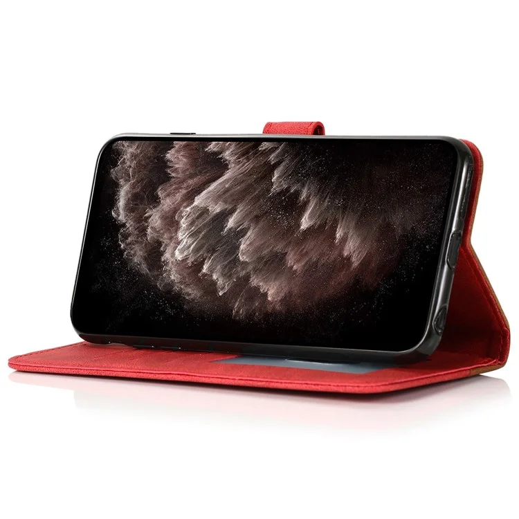 Para Samsung Galaxy S24 Ultra Case PU Leather Color Splicing Stand Phone Cover - Marrón+Rojo