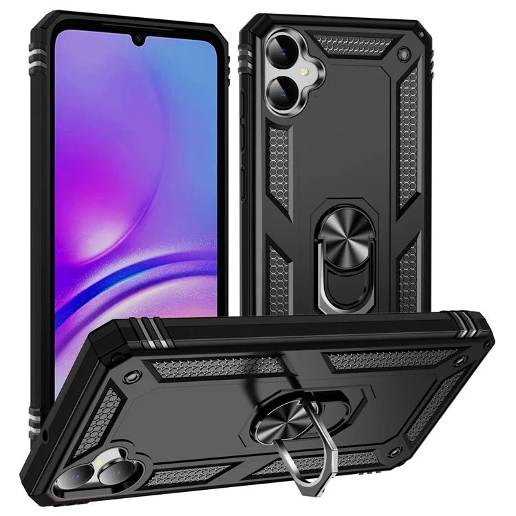 Für Samsung Galaxy A05 4G Case Ring Kickstand TPU+PC Sturzsicheres Telefongehäuse - Schwarz