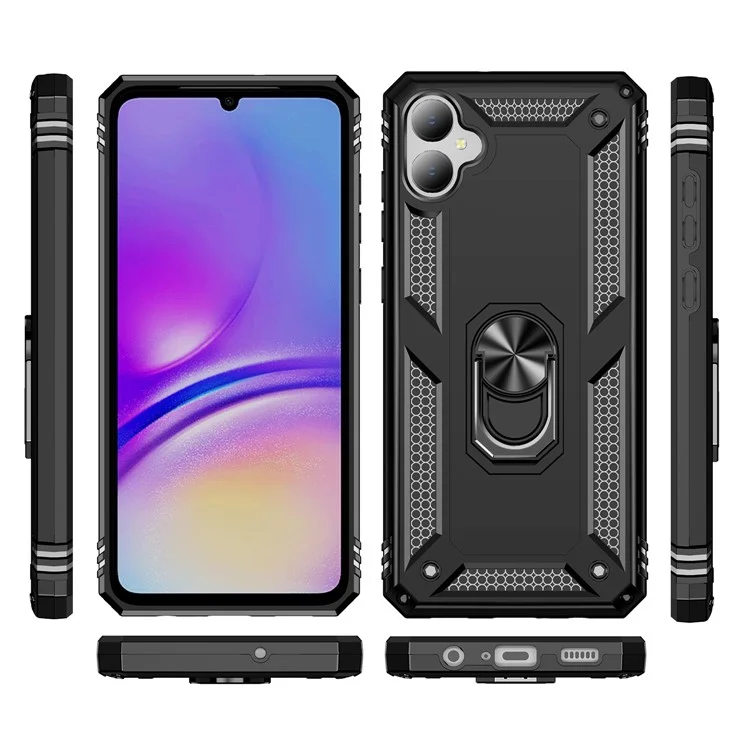 Für Samsung Galaxy A05 4G Case Ring Kickstand TPU+PC Sturzsicheres Telefongehäuse - Schwarz