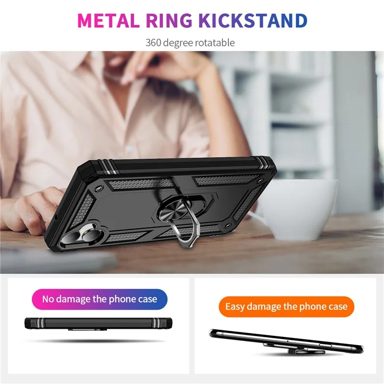 Für Samsung Galaxy A05 4G Case Ring Kickstand TPU+PC Sturzsicheres Telefongehäuse - Schwarz