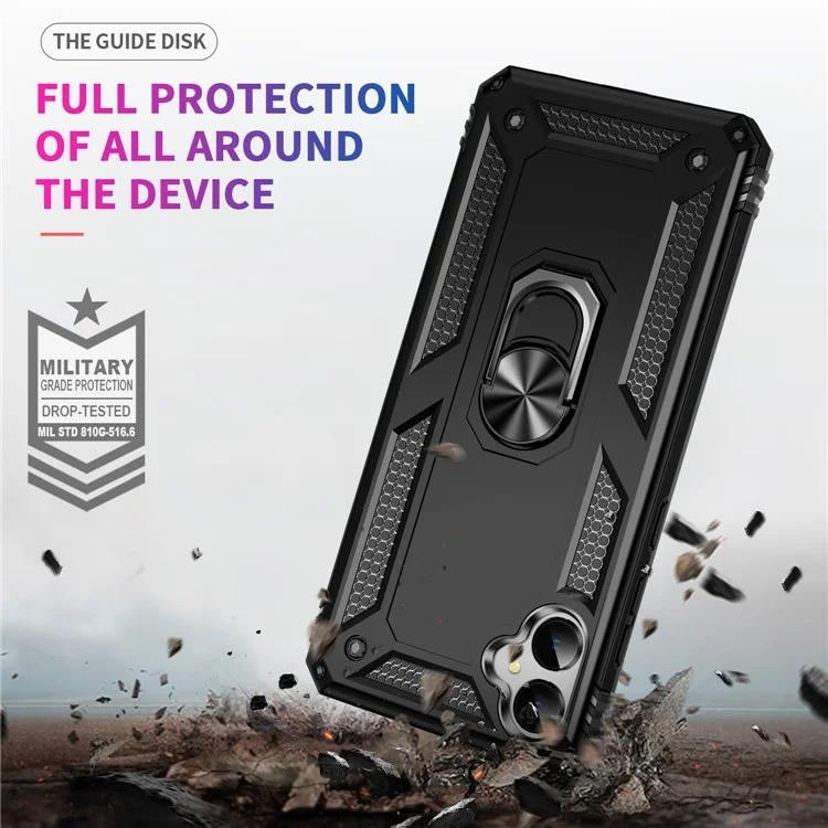 Für Samsung Galaxy A05 4G Case Ring Kickstand TPU+PC Sturzsicheres Telefongehäuse - Schwarz