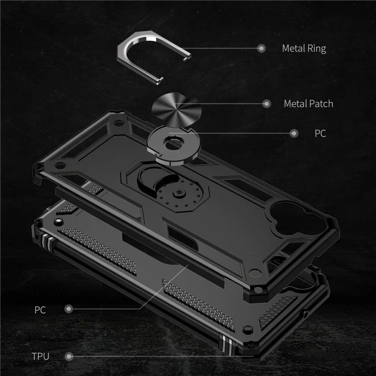 Für Samsung Galaxy A05 4G Case Ring Kickstand TPU+PC Sturzsicheres Telefongehäuse - Schwarz