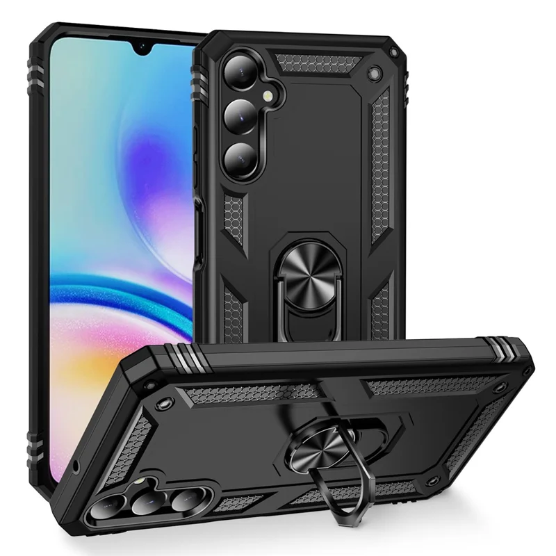 Para Samsung Galaxy A05s 4G Capa Anel Kickstand Anti-queda TPU+PC Capa do Telefone - Preto
