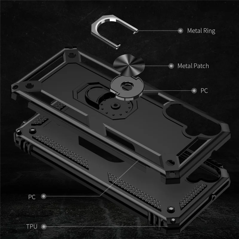 Para Samsung Galaxy A05s 4G Capa Anel Kickstand Anti-queda TPU+PC Capa do Telefone - Preto