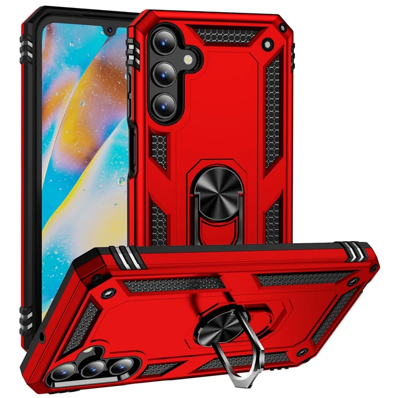 For Samsung Galaxy A15 5G Case PC+TPU Shockproof Phone Cover with Kickstand - Red