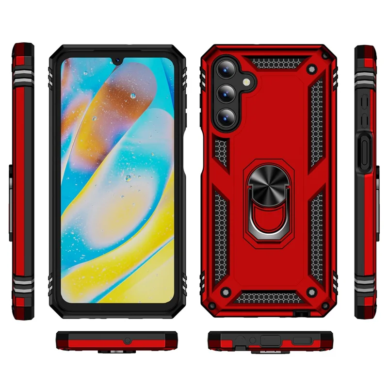 For Samsung Galaxy A15 5G Case PC+TPU Shockproof Phone Cover with Kickstand - Red
