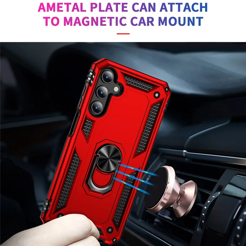 For Samsung Galaxy A15 5G Case PC+TPU Shockproof Phone Cover with Kickstand - Red