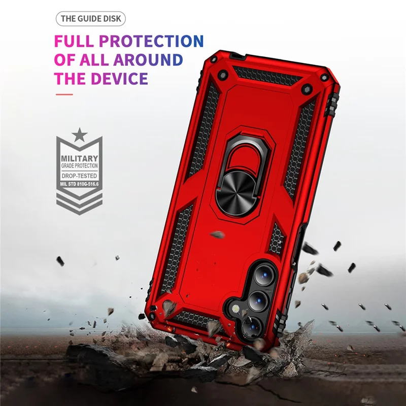 For Samsung Galaxy A15 5G Case PC+TPU Shockproof Phone Cover with Kickstand - Red