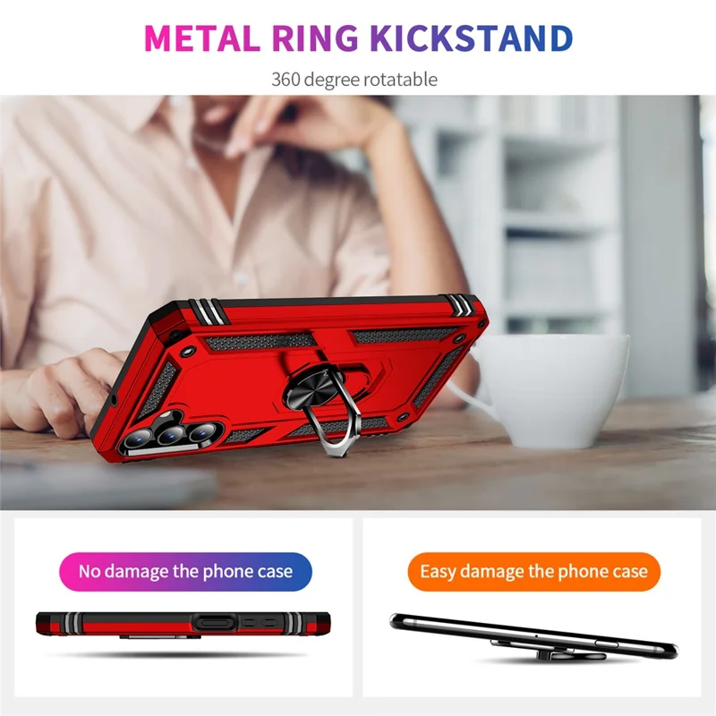 For Samsung Galaxy A15 5G Case PC+TPU Shockproof Phone Cover with Kickstand - Red