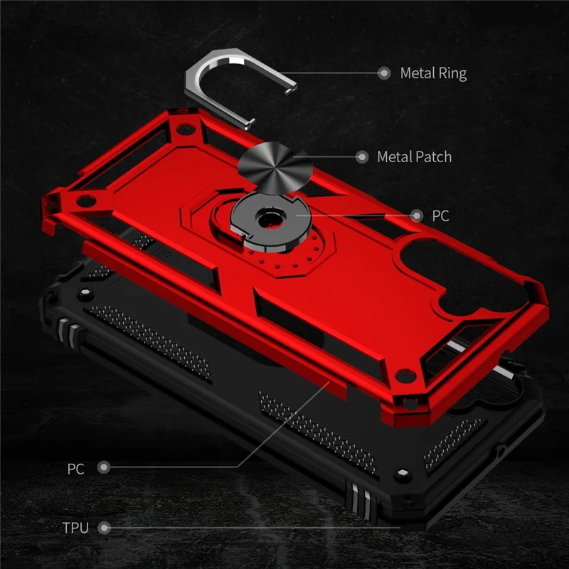 For Samsung Galaxy A15 5G Case PC+TPU Shockproof Phone Cover with Kickstand - Red