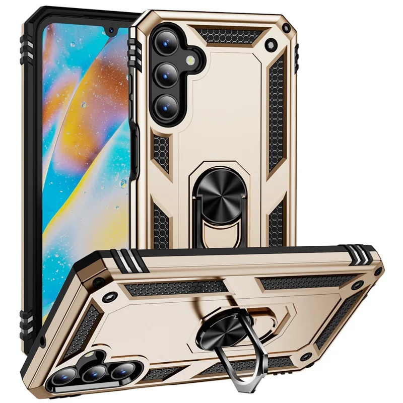 For Samsung Galaxy A15 5G Case PC+TPU Shockproof Phone Cover with Kickstand - Gold