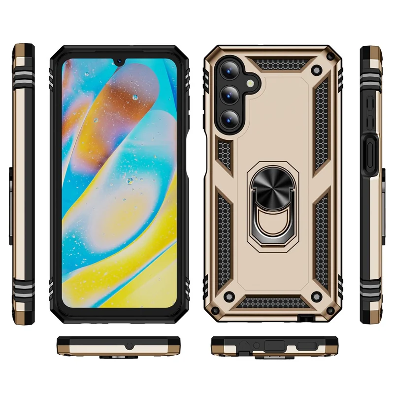 For Samsung Galaxy A15 5G Case PC+TPU Shockproof Phone Cover with Kickstand - Gold