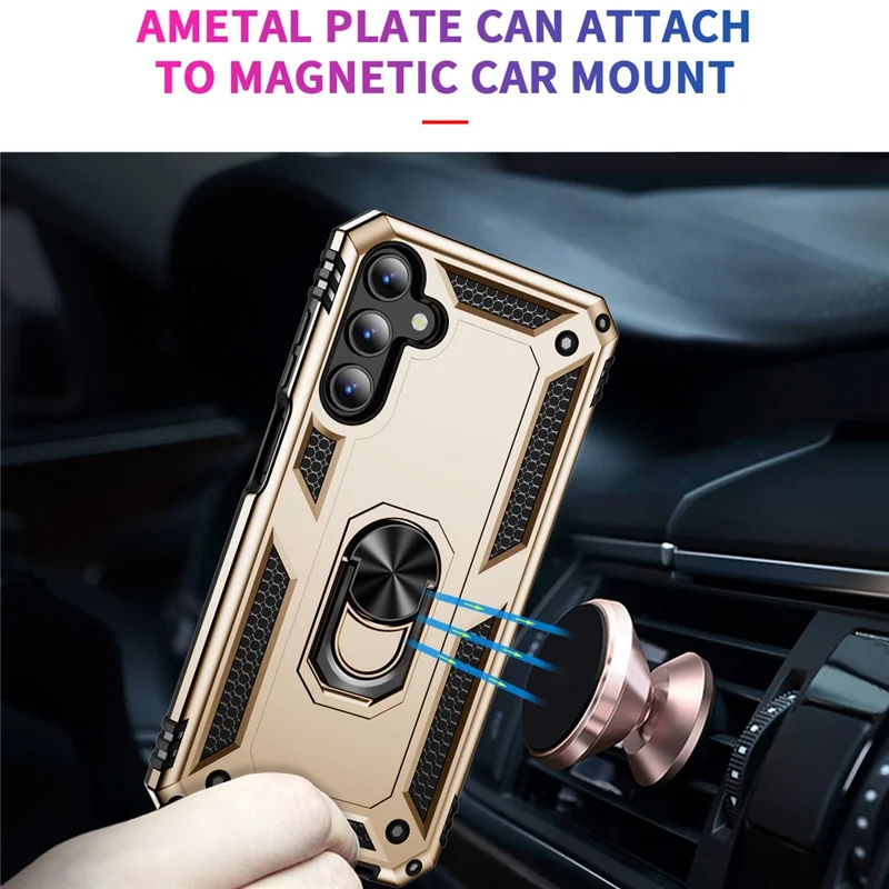 For Samsung Galaxy A15 5G Case PC+TPU Shockproof Phone Cover with Kickstand - Gold