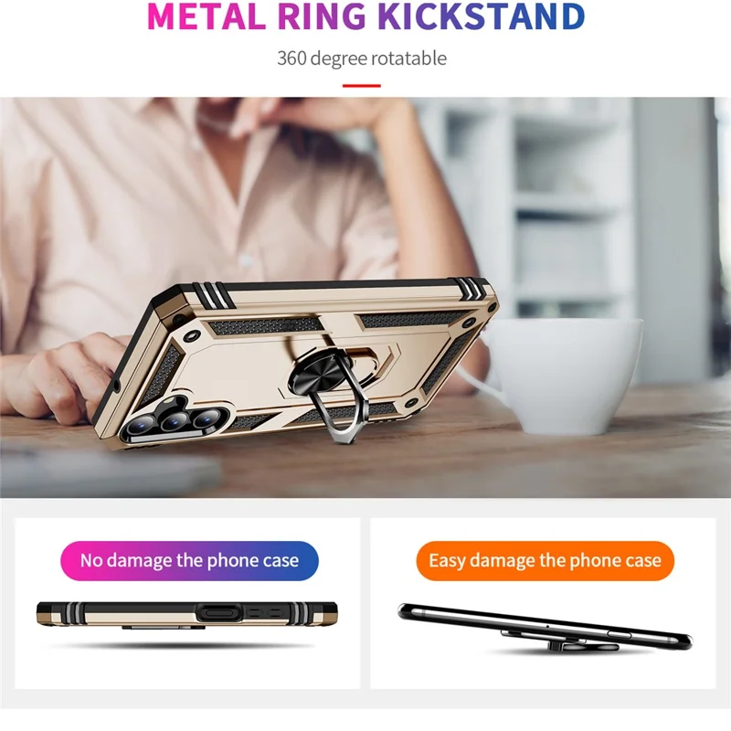 For Samsung Galaxy A15 5G Case PC+TPU Shockproof Phone Cover with Kickstand - Gold