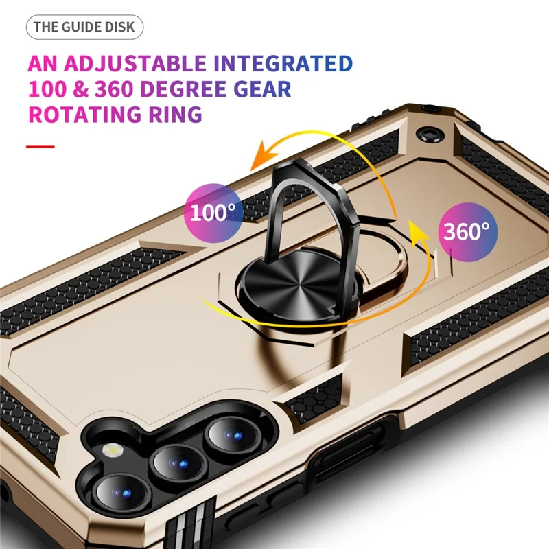 For Samsung Galaxy A15 5G Case PC+TPU Shockproof Phone Cover with Kickstand - Gold