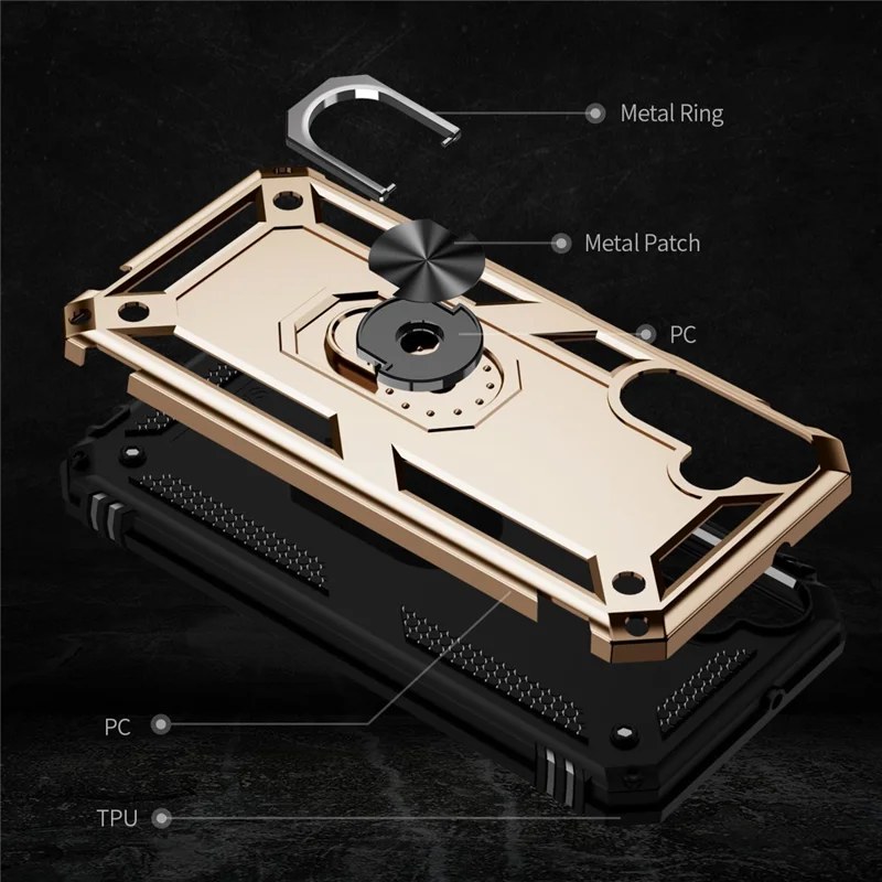 For Samsung Galaxy A15 5G Case PC+TPU Shockproof Phone Cover with Kickstand - Gold