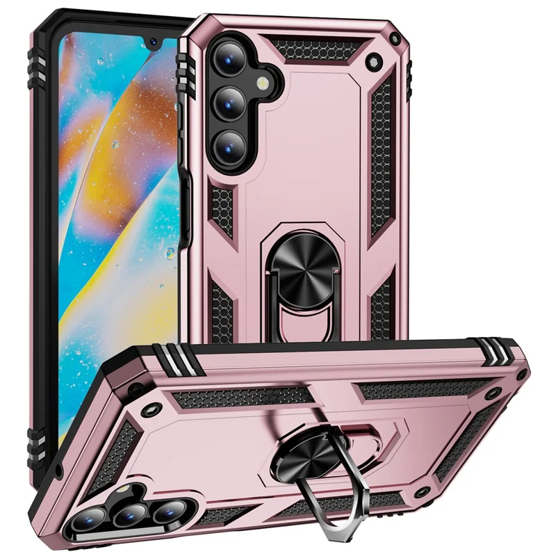 For Samsung Galaxy A15 5G Case PC+TPU Shockproof Phone Cover with Kickstand - Rose Gold