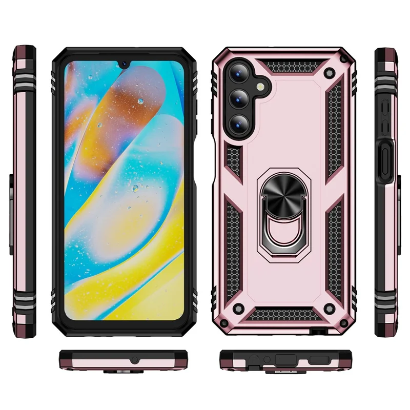 For Samsung Galaxy A15 5G Case PC+TPU Shockproof Phone Cover with Kickstand - Rose Gold