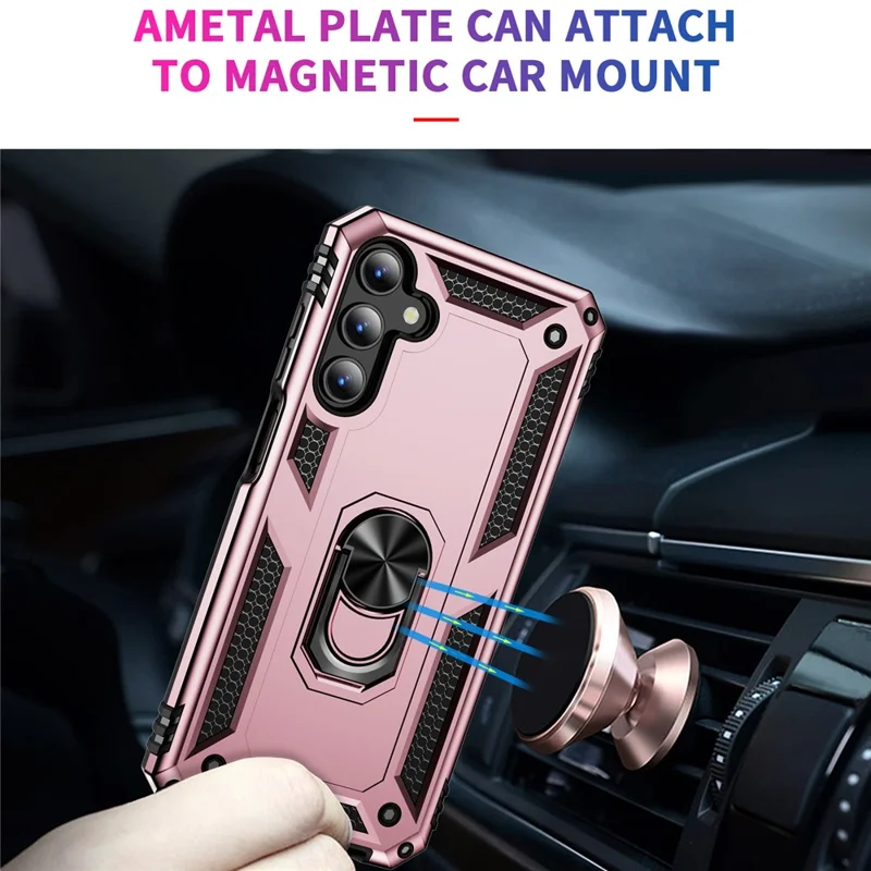 For Samsung Galaxy A15 5G Case PC+TPU Shockproof Phone Cover with Kickstand - Rose Gold