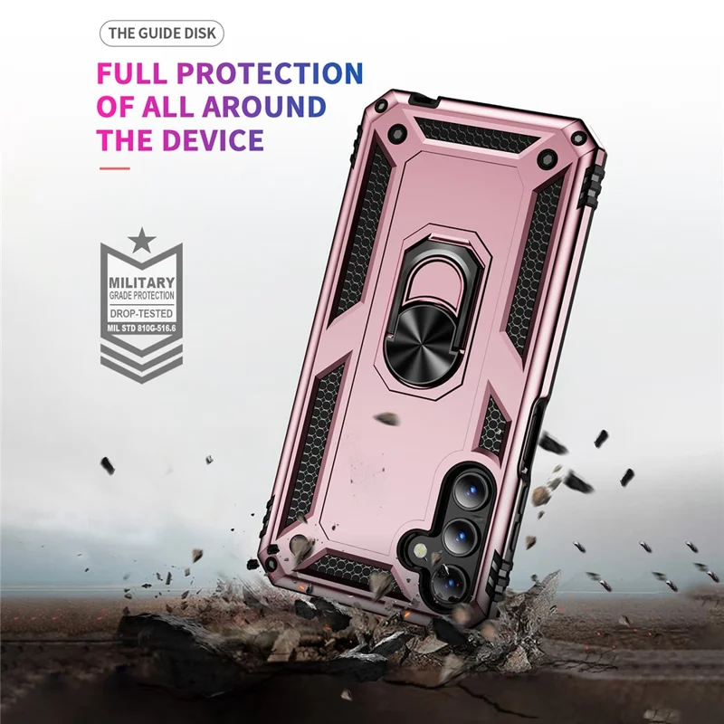 For Samsung Galaxy A15 5G Case PC+TPU Shockproof Phone Cover with Kickstand - Rose Gold