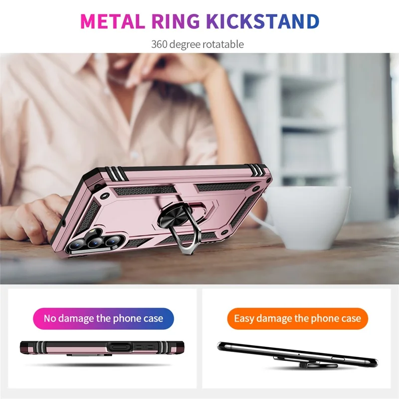 For Samsung Galaxy A15 5G Case PC+TPU Shockproof Phone Cover with Kickstand - Rose Gold