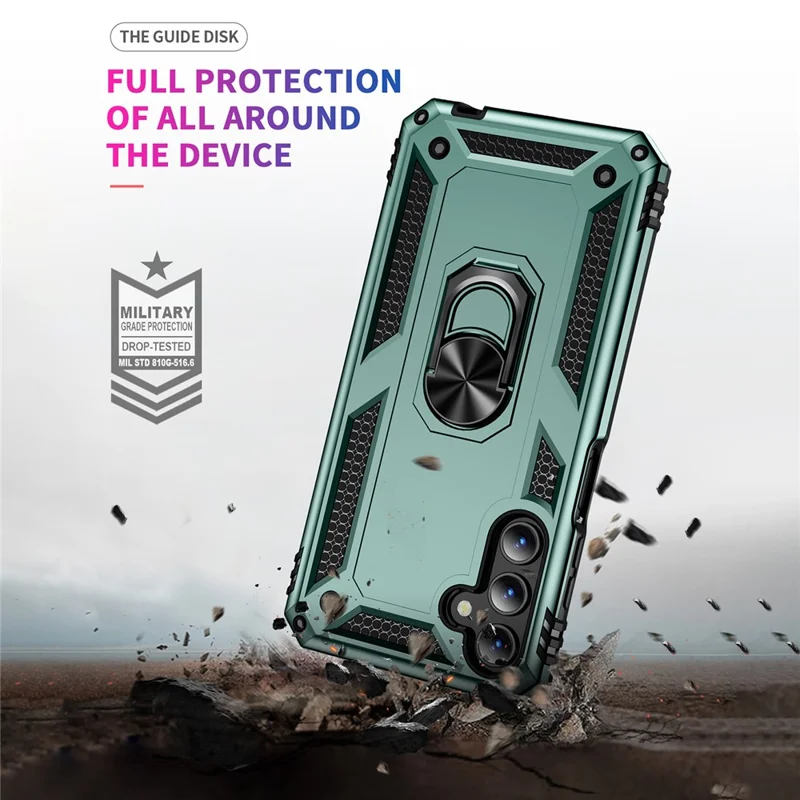 Pour le boîtier Samsung Galaxy A15 5G PC + TPU Shockproof Phone Cover avec support - Vert noirâtre
