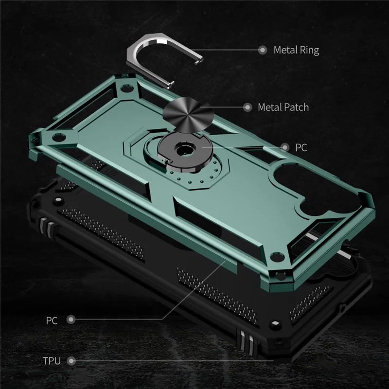 Pour le boîtier Samsung Galaxy A15 5G PC + TPU Shockproof Phone Cover avec support - Vert noirâtre