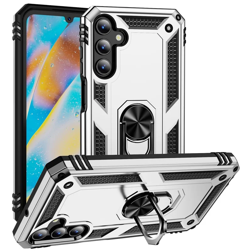 For Samsung Galaxy A15 5G Case PC+TPU Shockproof Phone Cover with Kickstand - Silver