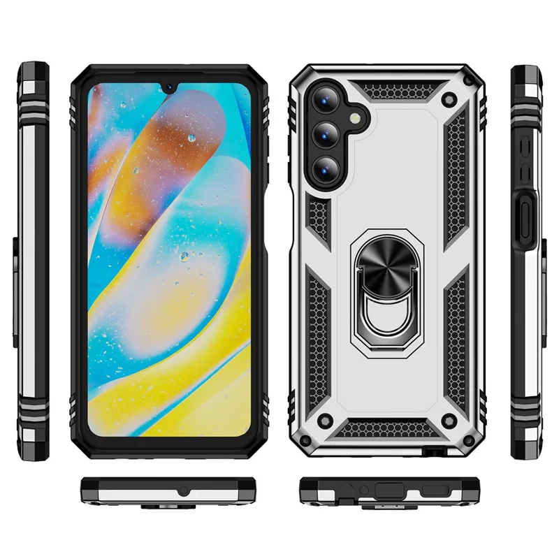 For Samsung Galaxy A15 5G Case PC+TPU Shockproof Phone Cover with Kickstand - Silver