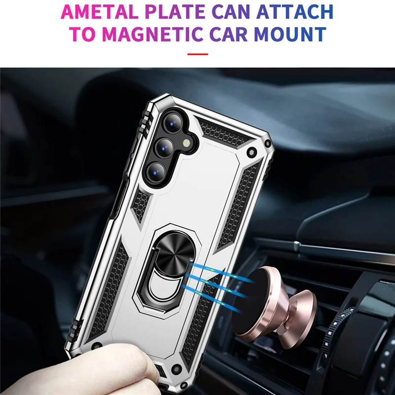 For Samsung Galaxy A15 5G Case PC+TPU Shockproof Phone Cover with Kickstand - Silver