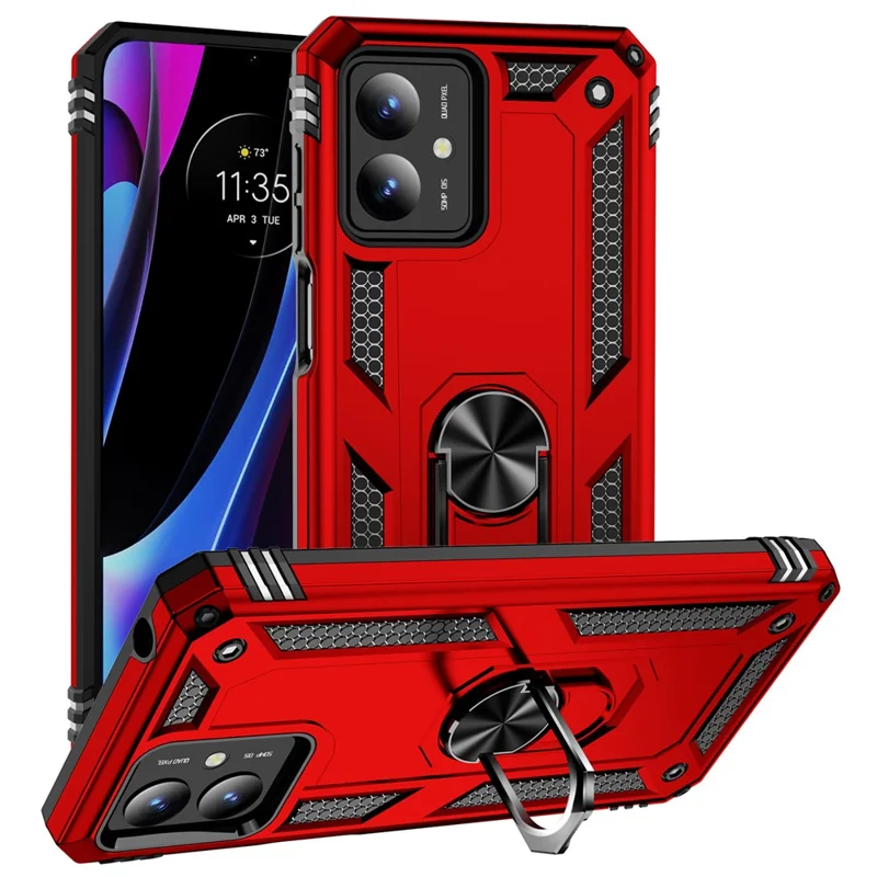 For Motorola Moto G14 4G Case PC+TPU Phone Back Cover with Ring Kickstand - Red