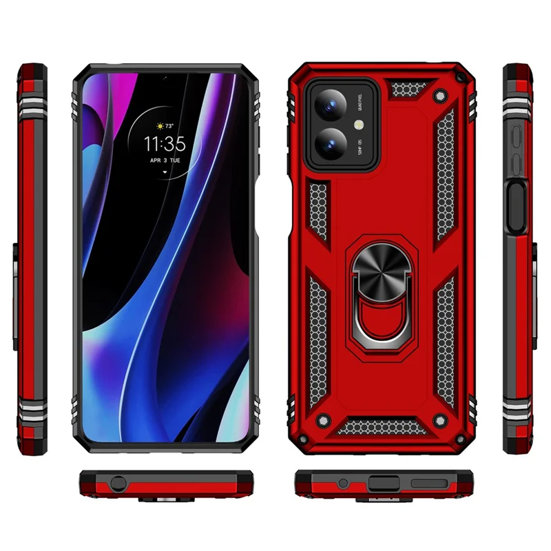For Motorola Moto G14 4G Case PC+TPU Phone Back Cover with Ring Kickstand - Red