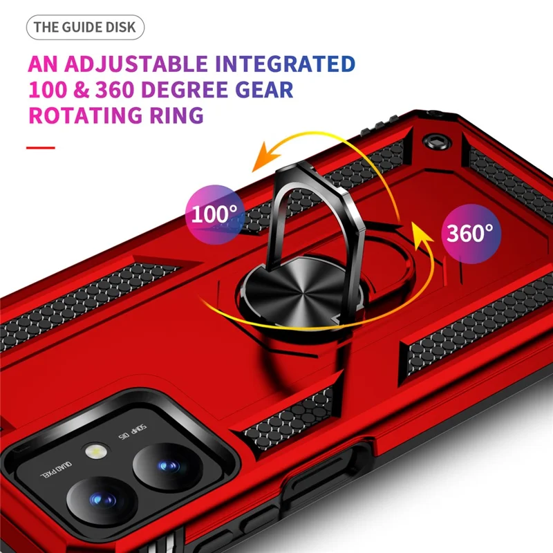 For Motorola Moto G14 4G Case PC+TPU Phone Back Cover with Ring Kickstand - Red