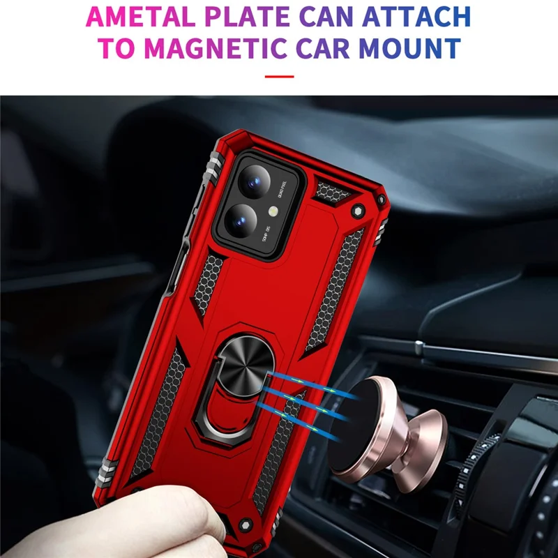 For Motorola Moto G14 4G Case PC+TPU Phone Back Cover with Ring Kickstand - Red