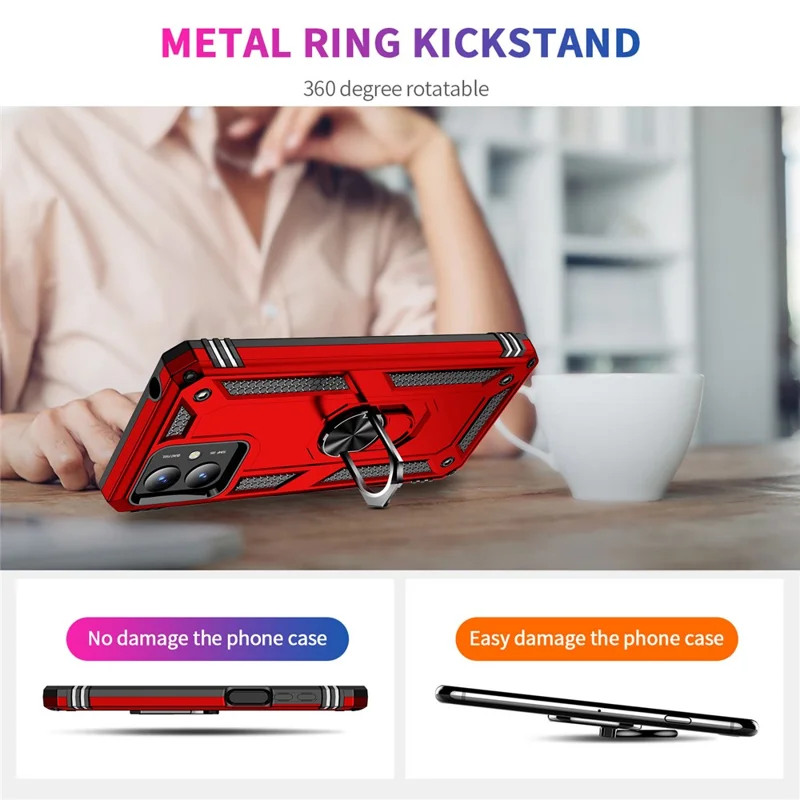 For Motorola Moto G14 4G Case PC+TPU Phone Back Cover with Ring Kickstand - Red