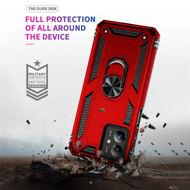 For Motorola Moto G14 4G Case PC+TPU Phone Back Cover with Ring Kickstand - Red