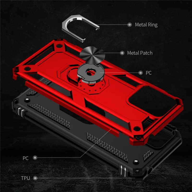 For Motorola Moto G14 4G Case PC+TPU Phone Back Cover with Ring Kickstand - Red