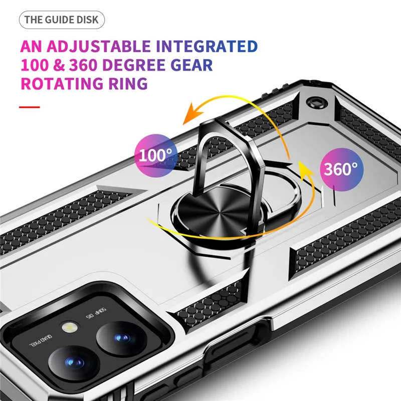 For Motorola Moto G14 4G Case PC+TPU Phone Back Cover with Ring Kickstand - Silver