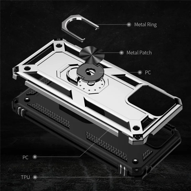 For Motorola Moto G14 4G Case PC+TPU Phone Back Cover with Ring Kickstand - Silver