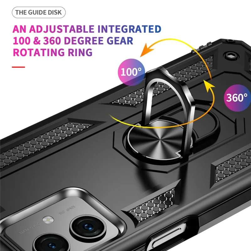 For Motorola Moto G54 5G Case Anti-scratch TPU+PC Ring Kickstand Phone Cover - Black