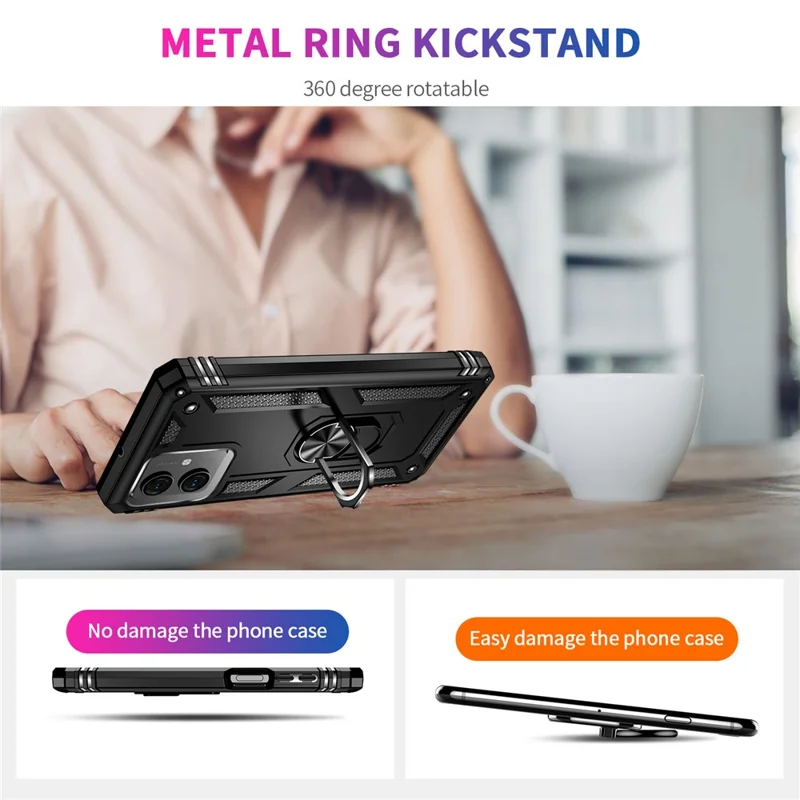 For Motorola Moto G54 5G Case Anti-scratch TPU+PC Ring Kickstand Phone Cover - Black